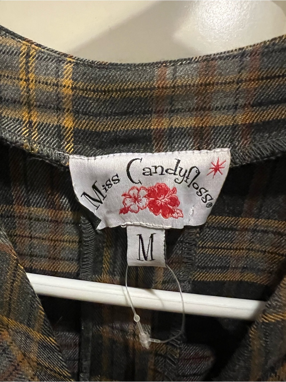 Miss Candyfloss Plaid Dress- Gray with Mustard Accents
